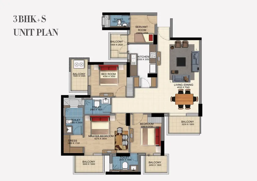 3 BHK Floor Plan DLF The Ultima